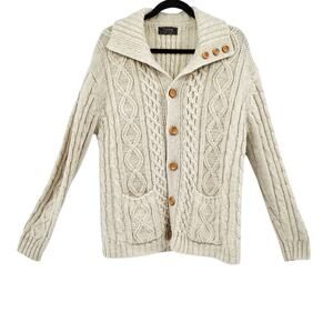 Vintage Thane Women's Size L Cream Button-Up Cable-knit Cardigan Grandma Sweater